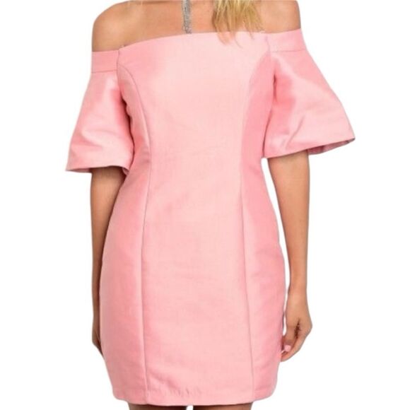DO+BE Pink Off The Shoulder Mini Dress Short Sleeve Bell Style In Size Large - Picture 6 of 8
